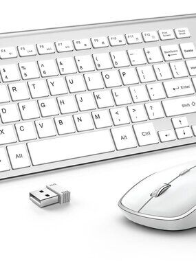 JOYACCESS Silver White USB Wireless Slim Numeric Keypad Keyboard & Mouse Set